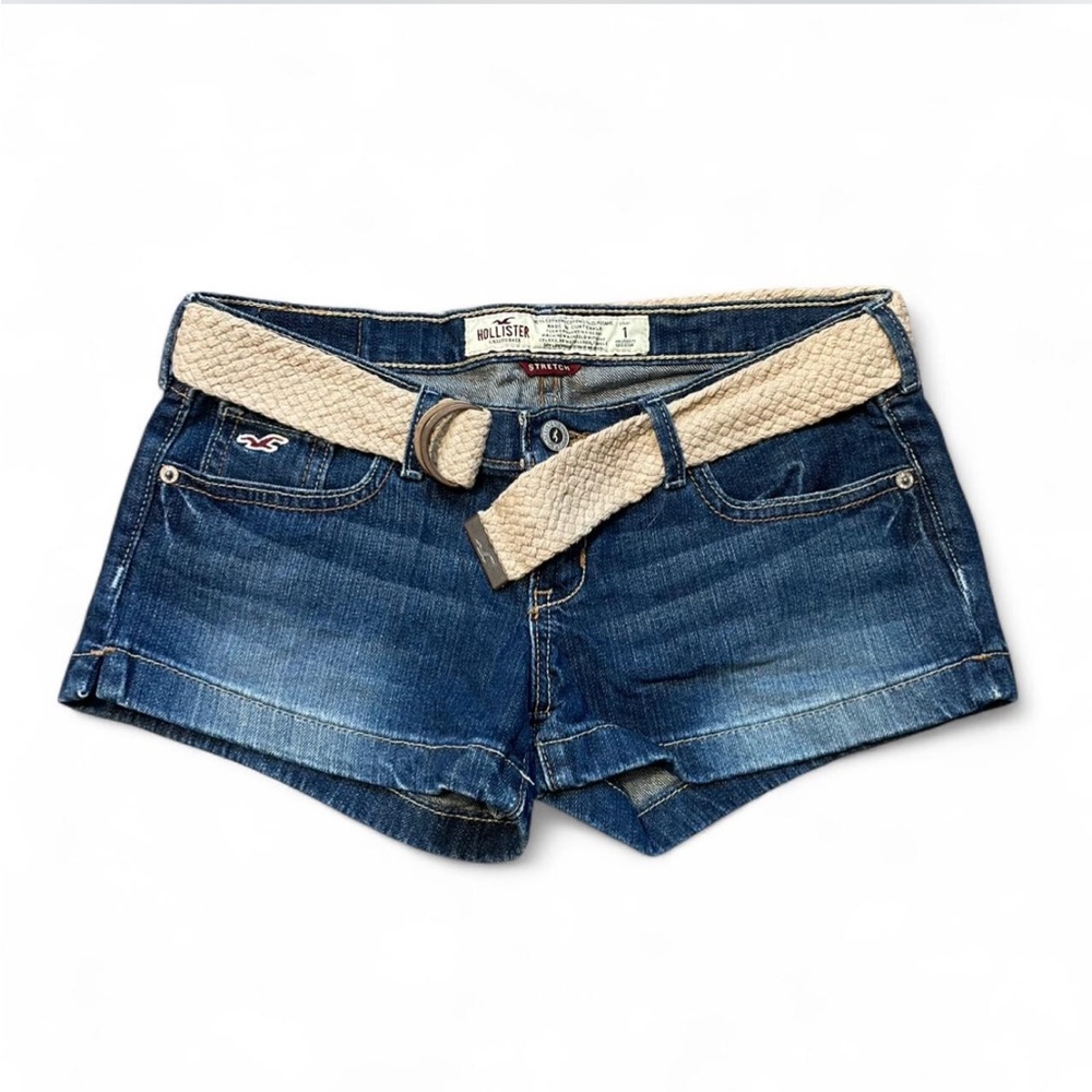 Hollister Women’s Vintage Y2K Low Rise Denim Micro Shorts w/ Woven Belt Size 1